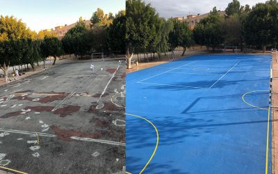 The Department of Education performs improvement works in the courtyard of the Sacred Hearts CEIP